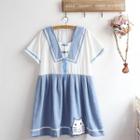 Short-sleeve Sailor A-line Dress As Shown In Figure - One Size