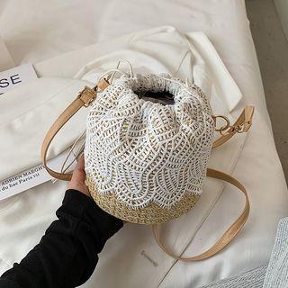 Lace Trim Woven Bucket Bag