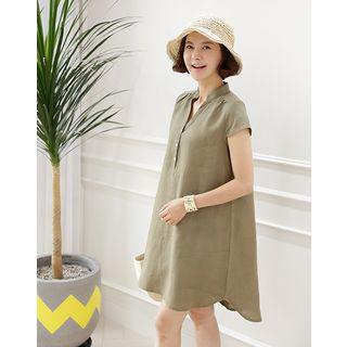 Half-placket Dip-back Linen Shirtdress