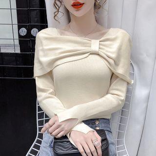 Square-neck Ribbon Knit Top