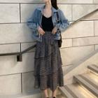Denim Jacket / Blazer / Dotted Midi A-line Skirt / Set
