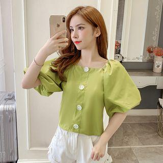 Lantern-sleeve Button Top