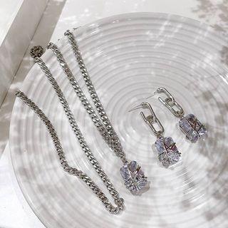 Faux Crystal Pendant Alloy Necklace / Dangle Earring