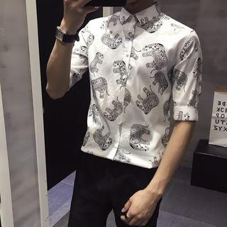 Elephant Print Elbow-sleeve Shirt