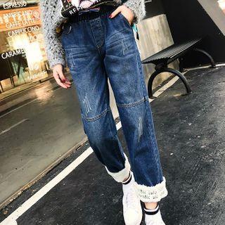 Fleece Panel Wide-leg Jeans