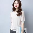 Lace Panel Elbow Sleeve Knit T-shirt