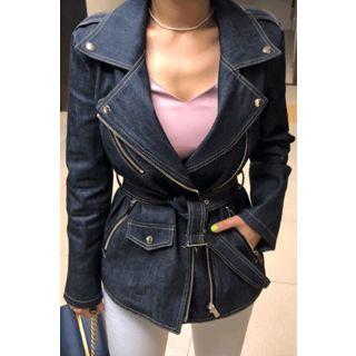 Zip-detail Denim Jacket With Sash