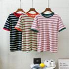Short-sleeve Color-block Striped T-shirt