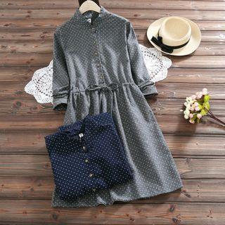 Spot Print Long-sleeve A-line Dress