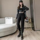 High-waist Color Block Plain Pants