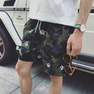 Camo Draw-strap Beach Shorts