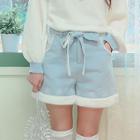 Snowflake Embroidery Winter Shorts Blue - One Size