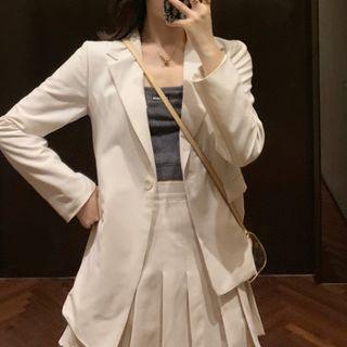 Plain Slim-fit Blazer / Pleated Skirt