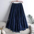 Plain Cutout Lace A-line Midi Skirt