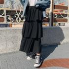 Band-waist Ruffle-layered Maxi Skirt