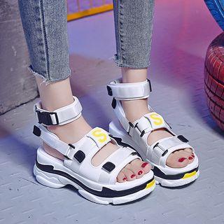 Hook & Loop Ankle Strap Platform Sandals