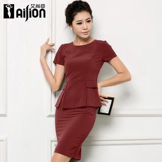 Set: Short-sleeve Peplum Top + Pencil Skirt