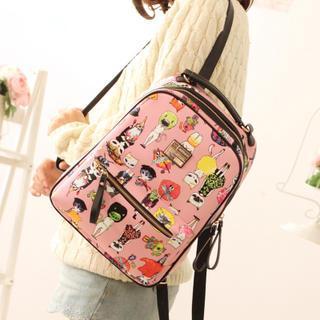 Faux Leather Cat Print Backpack