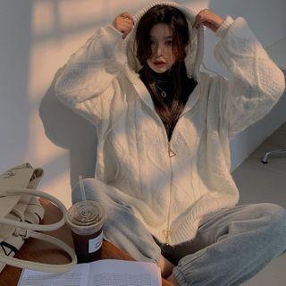 Loose-fit Cable-knit Hooded Jacket