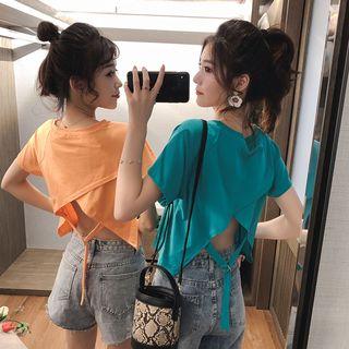 Short-sleeve Open-back Drawstring T-shirt