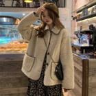 Fluffy Buttoned Jacket / Long-sleeve Floral Dress