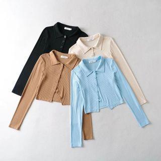 Long Sleeve Collar Irregular Crop Cardigan