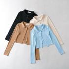Long Sleeve Collar Irregular Crop Cardigan