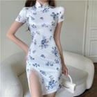Short-sleeve Print Side-slit Qipao Dress