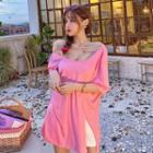 Elbow-sleeve Off-shoulder Chained T-shirt