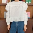Crochet Trim Cropped Blouse White - One Size