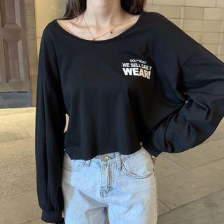 Long-sleeve Lettering Open Back Top