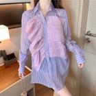 Striped Sheer Shirt Purple - One Size