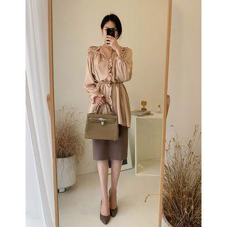 Frilled Satin Longline Blouse