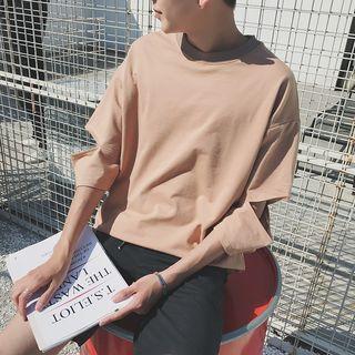 Plain Cutout 3/4-sleeve T-shirt