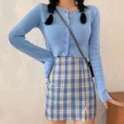 Plaid Mini Fitted Skirt / Cardigan