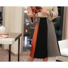 Color-block Flare Midi Skirt
