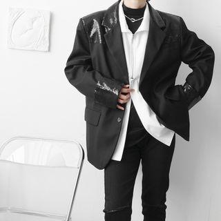 Sequined Panel Single Breasted Blazer