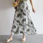 Foliage Buttoned Maxi Skirt With Sash