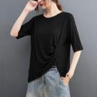 Elbow-sleeve Shirred Asymmetrical T-shirt