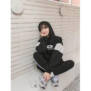 Letter Color-block Oversized Hoodie