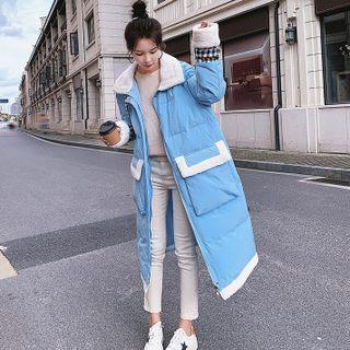 Furry Trim Houndstooth Panel Padded Coat
