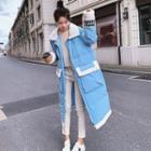 Furry Trim Houndstooth Panel Padded Coat