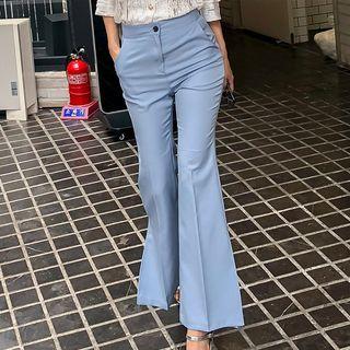 Plain Slit-side Bell-bottom Jeans