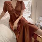 Short-sleeve V-neck Lace Trim Sleep Dress