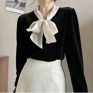 Ribbon Velvet Blouse