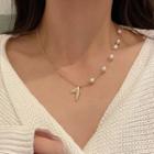Asymmetrical Faux Pearl Mermaid Tail Pendant Necklace Gold - One Size