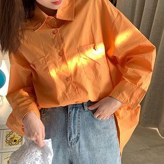 Pocket-front Oversize Long-sleeve Shirt
