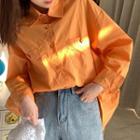 Pocket-front Oversize Long-sleeve Shirt