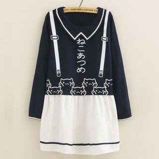 Mock Two-piece Long-sleeve A-line Mini Dress