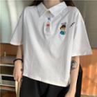 Short-sleeve Collar Cartoon Embroidered T-shirt